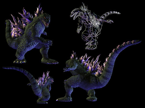 Various assorted concept art of Godzilla 2000’s model render featured in the gallery menu of Godzill