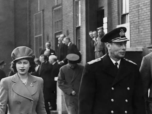 Princess Elizabeth (Queen Elizabeth II) and King George VI, Cardiff, 1944