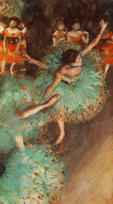 artist-degas: The Green Dancer, 1879, Edgar DegasSize: 66x36 cmMedium: pastel
