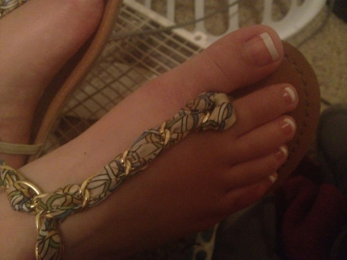 Girlfriends feet in sandals!! French tip.