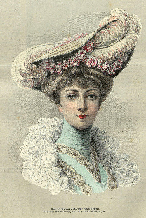 La Mode illustrée, no. 22, 29 mai 1904, Paris. Élégant chapeau d'été pour jeune femme. Modèle de Mme