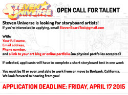 stevencrewniverse:Ever wanted to do the dirty work of creating a storyboard? Got the skills for storytelling with drawings? Are you 18 or over? Please email StevenBoardTest@gmail.com with the above info! We’re looking for you!PLEASE APPLY BY FRIDAY,