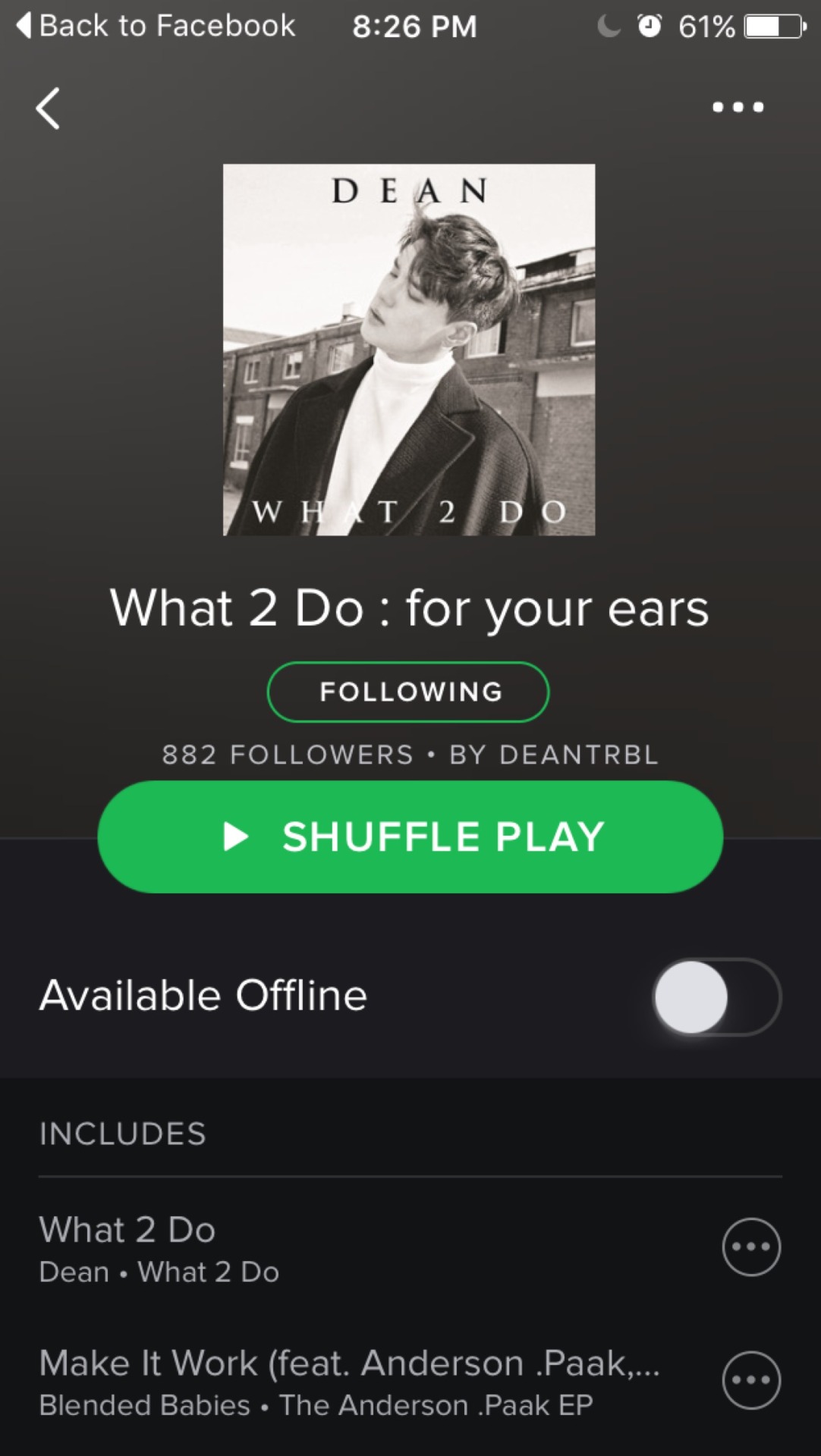 Dean created a playlist for us in Spotify!!
https://open.spotify.com/user/deantrbl/playlist/0Tzalq7ck3HSxmIbWL4jKl