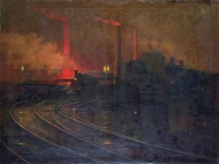 The Steelworks, Cardiff at Night  -  Lionel  Walden 1893-97American  1861-1933