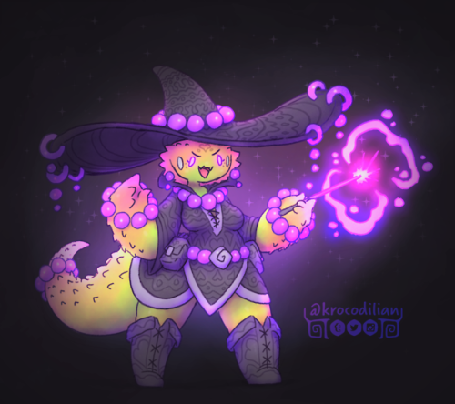 krocodilian:  Halloween is almost here! and femadilian is ready for the occasions >:3 shes going to put a witchy hex on you with her dark lizard majix! ✨🎃