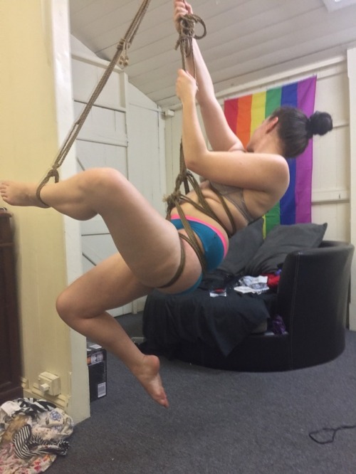 First self suspension on my new suspension point in my room. I&rsquo;m a happy gal. (Please excuse m