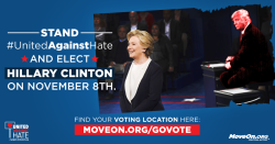 I firmly stand #UnitedAgainstHate &amp; #ImWithHer on Nov. 8th. Find your polling location:   http://thndr.me/sZIxX5