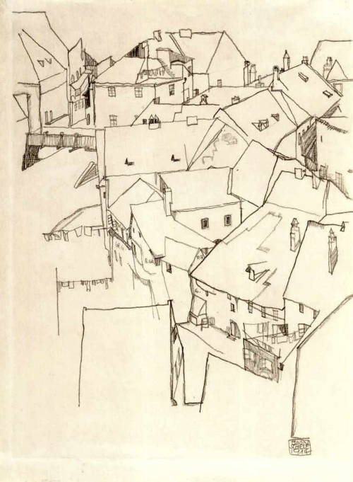 leuc:Egon Schiele: Architecture ( 1 // 2 // 3 )Haus mit Schuppen, 1915Hauserzeile in Krumau, 1914Alt