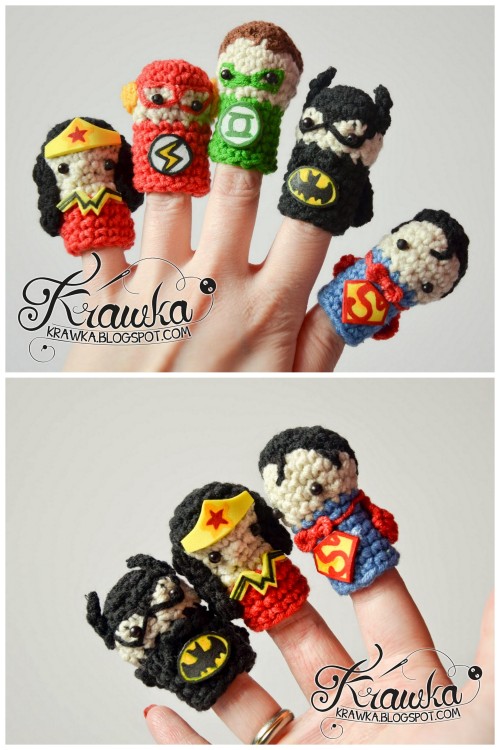 DIY Crochet Super Hero Finger Puppets Free Patterns Free crochet patterns are at the link for these 