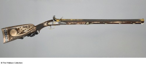 Ornate gold and silver decorated flintlock rifle crafted by Nicolas Noel Boutet of Versailles, Franc