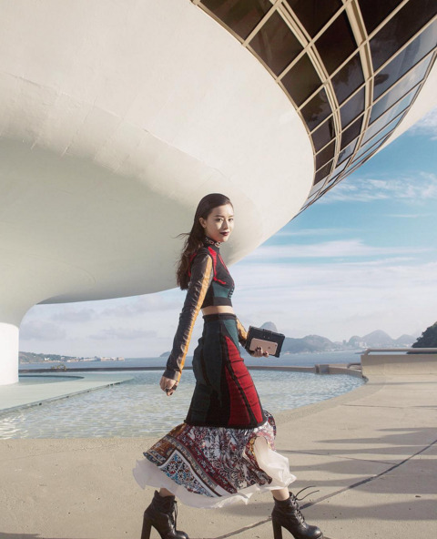 JANICE MAN wearing LOUIS VUITTON FALL 2016 READY-TO-WEAR at the LOUIS VUITTON CRUISE 2017 SHOW in RI