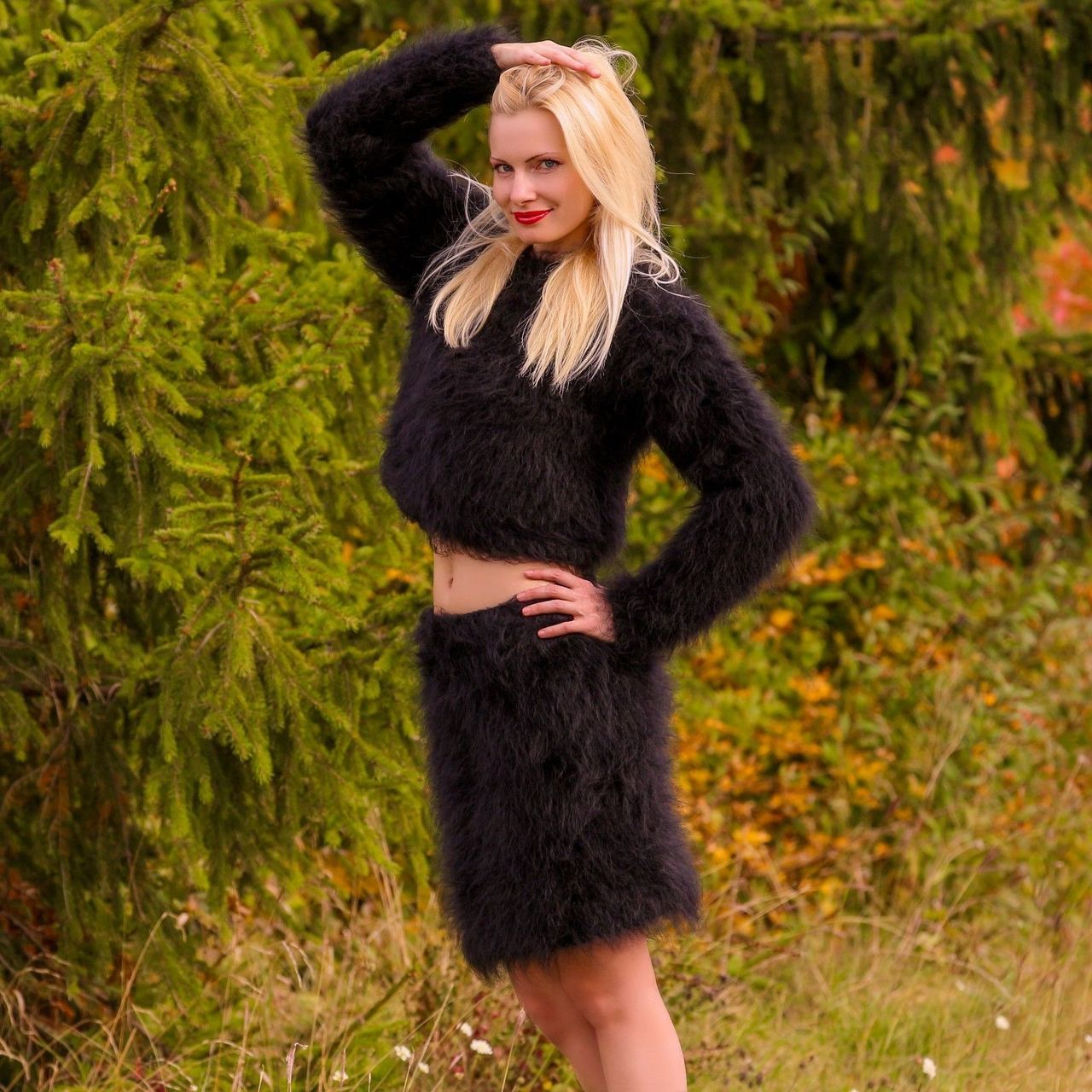 Mohair-Heaven — New Hand Knitted Mohair Sweater Skirt Fuzzy BLACK...