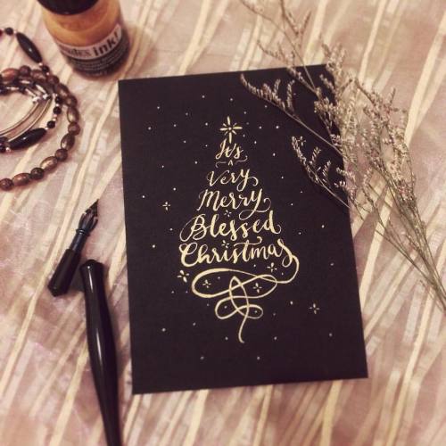 May your Desember be merry and full of blessing . . . . #calligraphy #goldonblack #nib #gold #blessi