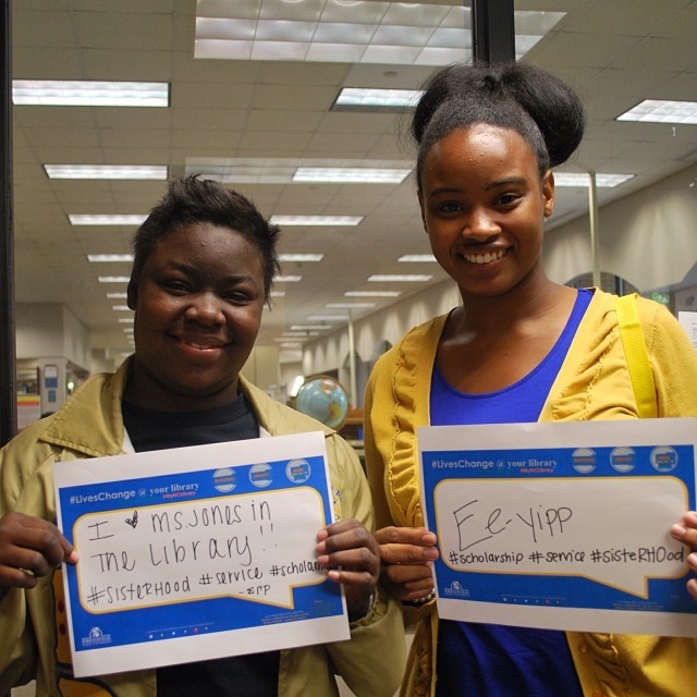 Kamiya + Katie for the #NLW14 #InsideChesnuttLibrary Photo Challenge. // It is National Library Week! We are hosting our #InsideChesnuttLibrary Photo Challenge again, in addition to participating in the NC Library Association Advocacy Campaign. Tag...