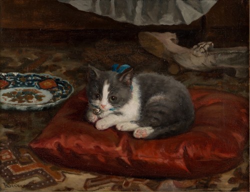 myfairynuffstuff:Adolf von Becker (1831 - 1909) - The Cat on the Pillow. Oil on canvas.