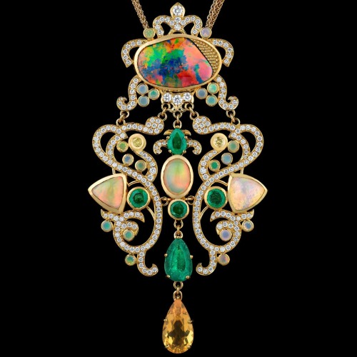 Opal, diamond, and emerald &lsquo;Bifrost&rsquo; pendant necklace, Volund, c. 2014