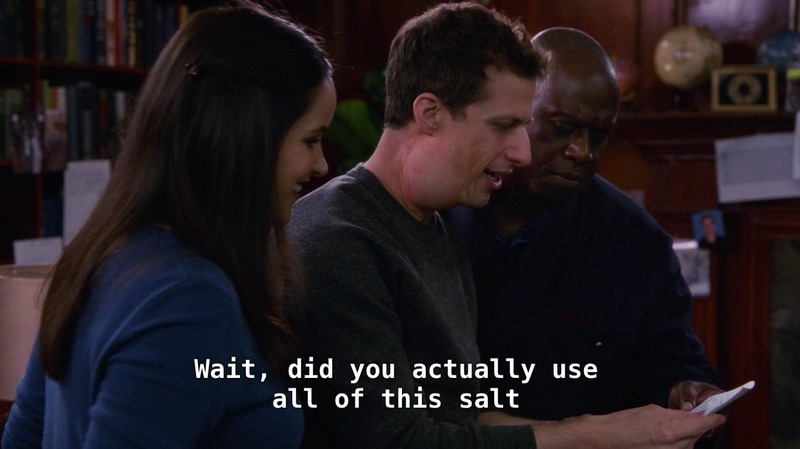 This series could use a couples cooking class episode. The B plot would be Rosa trying