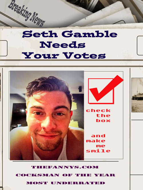 Go to www.thefannys.com and vote for @sethgamblexxx for Cocksman and for The Who?  As well he has tw