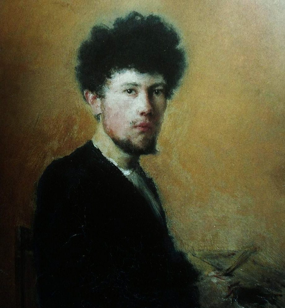 erretratu:  Evert Larock (Belgian, 1865-1901), Self-Portrait, 1887. Oil on wood.