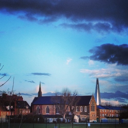 The Shard from Burgess Park cycle route. (at Burgess Park)