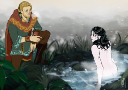 marty-mc:  I was commissioned by the lovely shoo-silly-old-dragons to draw a fantasy AU of some kind and I ended up drawing this: Viking!Thor and water spirit Loki (click on the pic for better resolution). 