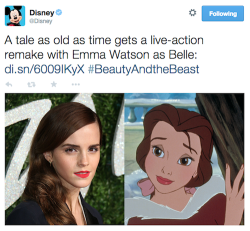 johndarlings-deactivated2016010:  Guess Which Disney Princess Emma Watson is About to Play Emma Watson officially cast as Belle in upcoming live-action remake of Beauty and the Beast 