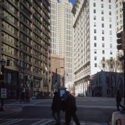 atlurbanist:  People walking across Peachtree Street this afternoon, Downtown Atlanta. I love it when pedestrians outnumber cars! The pedestrian activity is one of the coolest things about this spot.