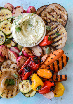 omg-yumtastic:  (Via: hoardingrecipes.tumblr.com) Marinated Grilled Vegetables with Avocado Whipped Feta - Get this recipe and more http://bit.do/dGsN  Ooh