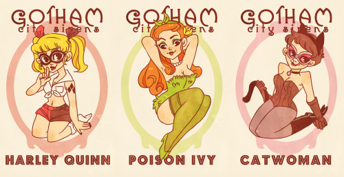 timetravelandrocketpoweredapes:  Gotham City Sirens Pin-up by horticulturalcephalopod:  I’ve wanted to do pin-ups of these gals for a while! Cutesy pin-up clothes are my weakness.  You can find these in poster form at WonderCon this weekend! I’m