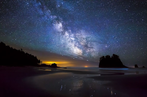 Milky Way sparkles over Second Beach in the Olympic Wilderness, Washington. By Joe LeFevre js