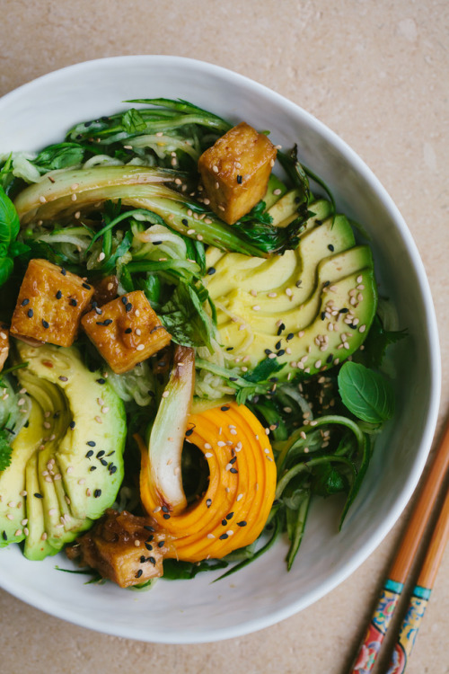 foodffs:GLAZED TOFU WITH LIMEY CUCUMBER NOODLES AND MANGOFollow for recipesGet your FoodFfs stuff he