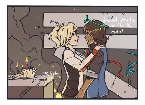 artsypencil:   Mercy Celebrates Pharah’s Bday   Totally worth the days in the making. I’m now gonna be making some Overwatch ships comics once in a while. As much as i love making these comics, doing it for free is hard.   Please check out/support