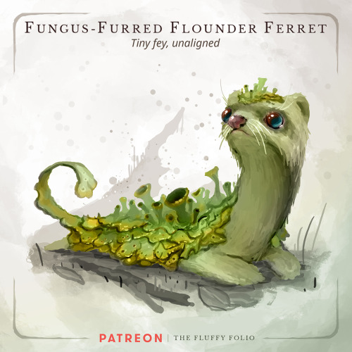 the-fluffy-folio:Fungus-Furred Flounder FerretLiving in humid and dense woodlands, the fungus-furred