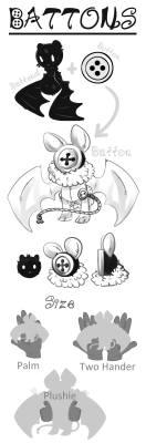 crayonkat:  Battons Battons start out as a boring species known as Battends. Battends are barely existent. They all share a hive mind. They essentially spend there time sitting around collecting dust.  If a button is sewn to a Battend’s face they’ll
