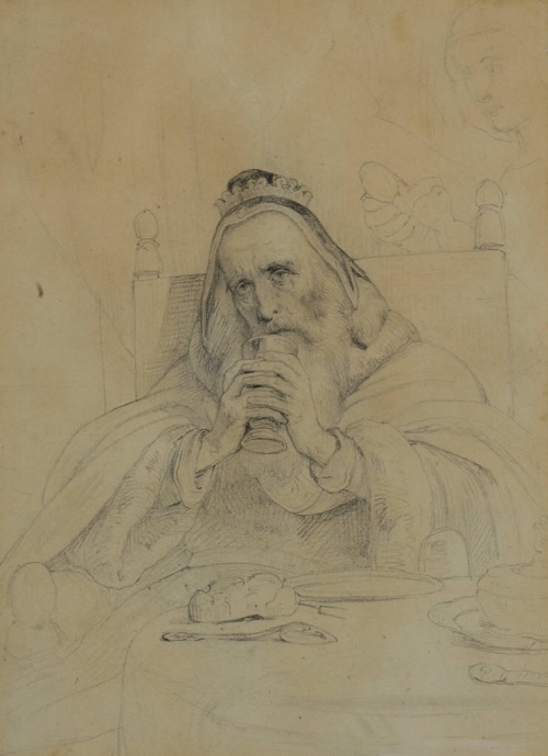 Le Roi de Thulé.vers 1839.Crayon sur papier.18 x 13 cm.Esquisse du tableau exposé au Salon de 1839.A