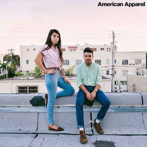 americanapparel:  Thalia and Rolando in collared tops and denim by American Apparel.