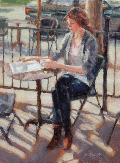 Coffee Break, Denver   -   Desmond O’HaganGerman,b.1959-Oil on canvas, 12 x 16 in.