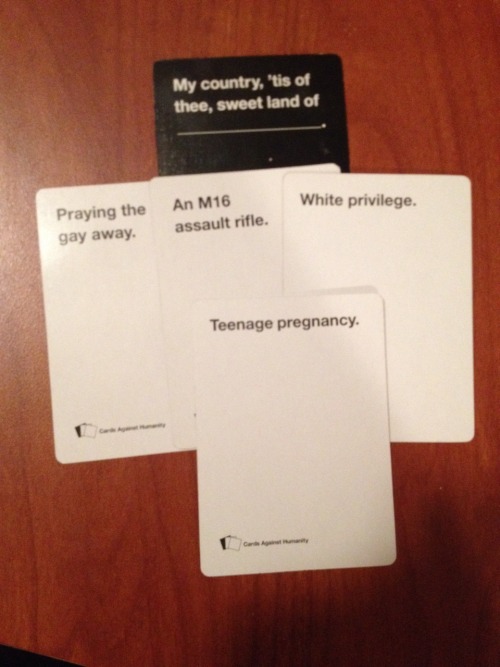 kickflipthetacostand:  Tonight in Cards Against Humanity