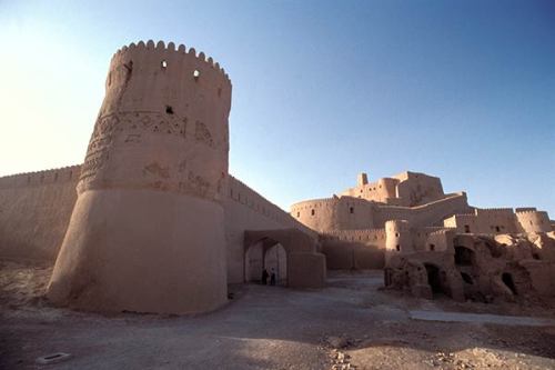 historical-nonfiction:The ruined city of Arg-e-Bam is made entirely of mud bricks, clay, straw and t