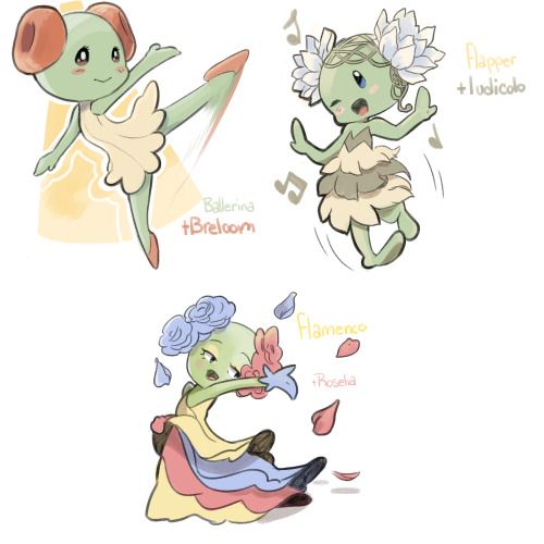 ladie-bug:Bellossom variants. Last time I swear.Designed them after different types of dancers to su