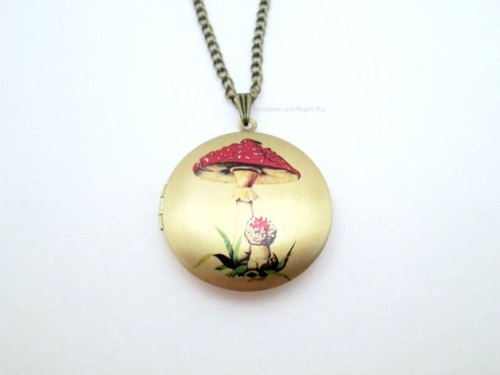 Mushroom Locket Necklace Available for purchase in my Etsy store. Click the link to purchase.