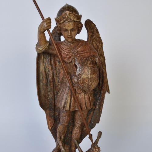 ganymedesrocks:The Archangel Michael -a ‘Haute Epoque’ 17th century Polychrome Statuette Courtesy de Grande 