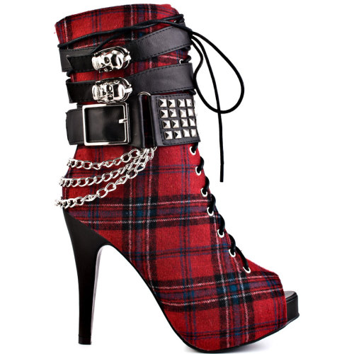 cool plaid rocker heel boots with skull and belts and stuff. where can I get these?!