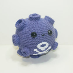 compostura:  heartstringcrochet:  #109 Koffing, the Poison Gas Pokémon.  Now available and READY TO SHIP! https://www.etsy.com/listing/204514338/koffing-made-to-order I gave this chubby guy two gas craters to look like his hands. :}  I need it 