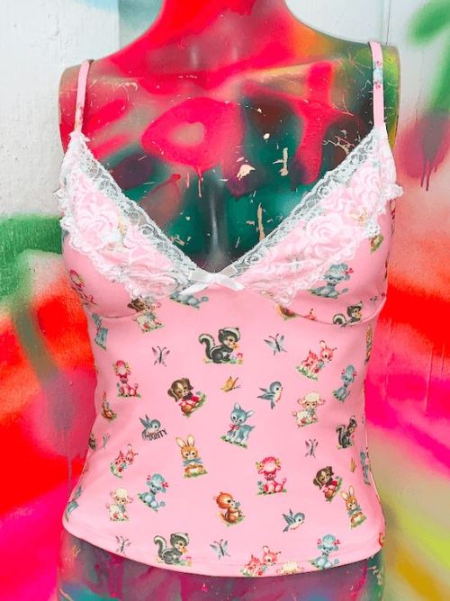 Cassie Find: “Baby Animals Lace Cami in Pink” from O Mighty | $50.00