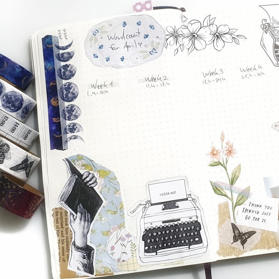 Planned and collaged April’s spreads in my bullet journal and added a beautiful setup for my April’s word count.
I’m not doing Camp nanowrimo but I still want to write more 😄💕📝
My April Plan With Me is up on my channel, link in bio...