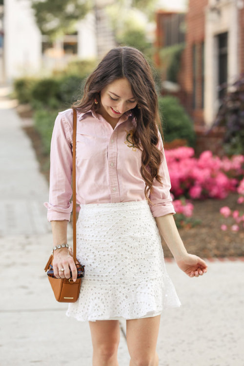 jadorejcrew:Eyelet skirt on www.caralinastyle.com