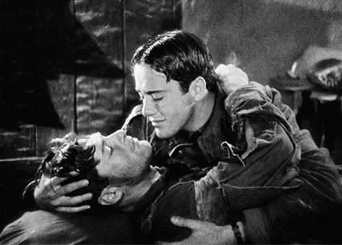 littlehorrorshop:Charles “Buddy” Rogers kisses a dying Richard Arlen in Wings, 1927