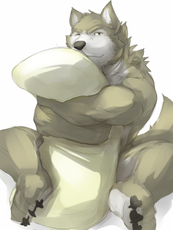 ralphthefeline:  A dog dude hugging a pillow.