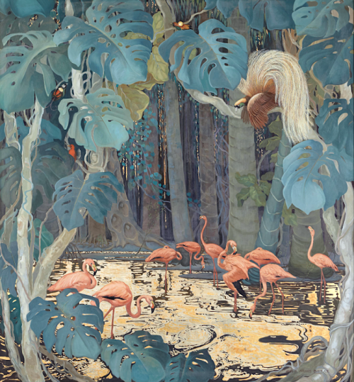 Jessie Arms Botke Flamingos and Tropical Birds Oil Canvas 132×121 cm